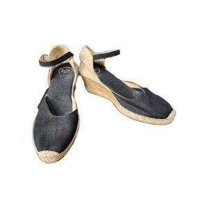 Toni Pons Women's Caldes Espadrille Linen Spain Black Wedge Sandal Size 8